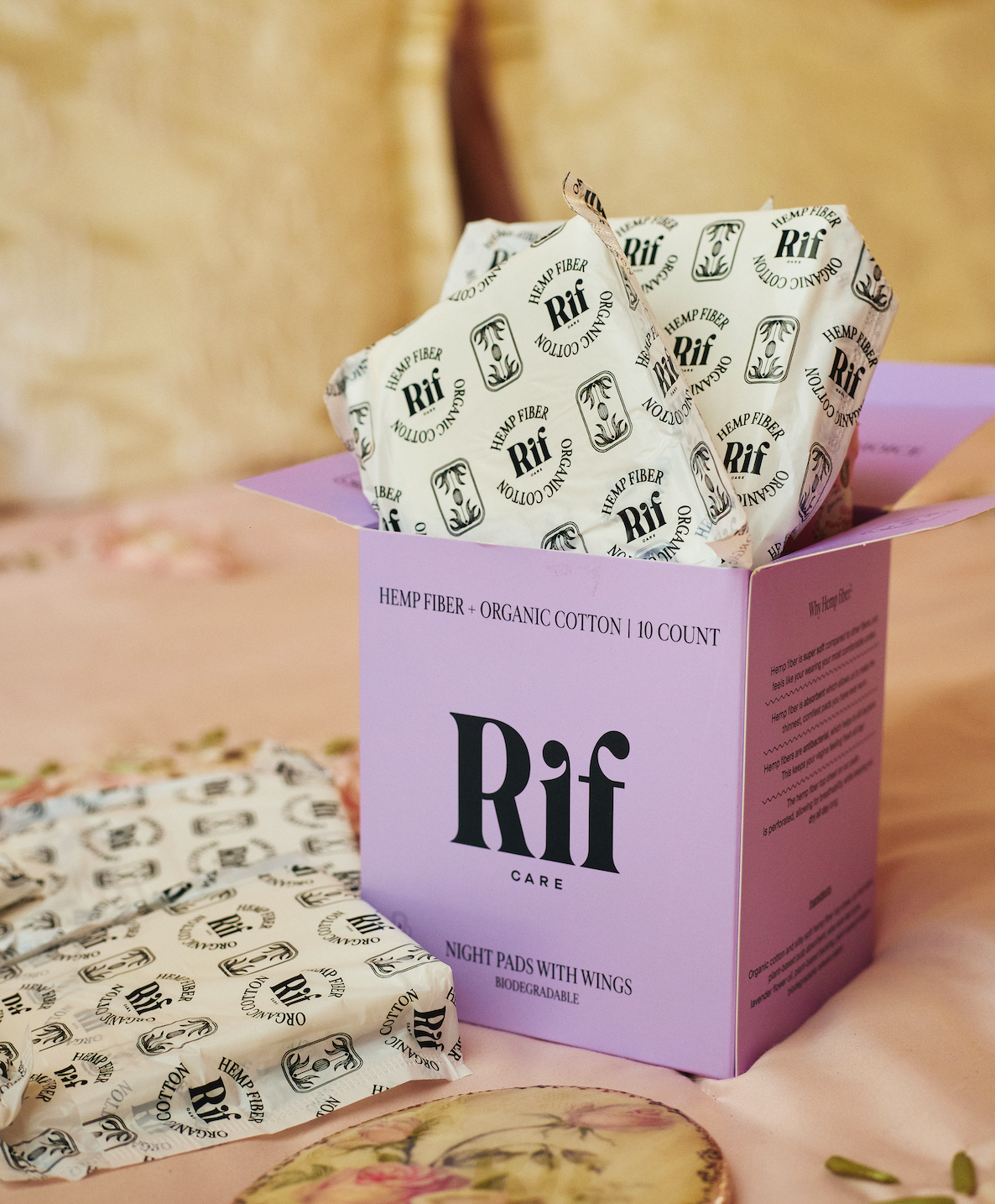 Organic Cotton and Hemp Fiber Menstrual Long / Night Pads with Wings 25% more absorbency